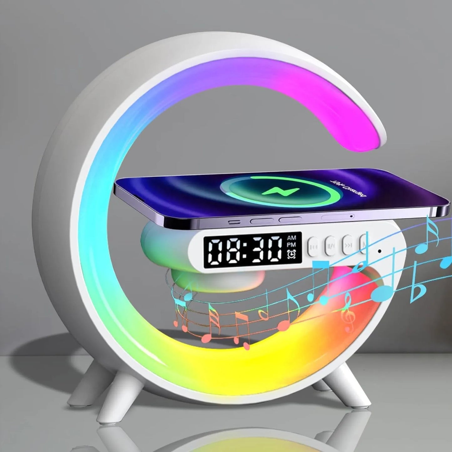 LÁMPARA RGB CON CARGADOR INALÁMBRICO Y ALTAVOZ
