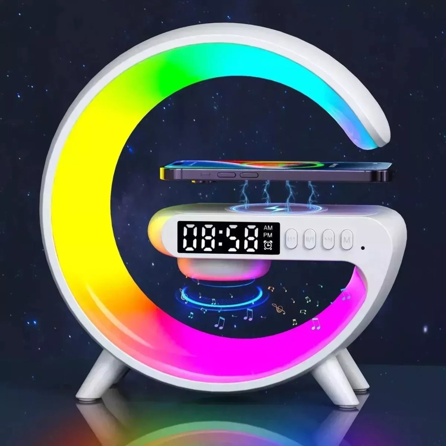 LÁMPARA RGB CON CARGADOR INALÁMBRICO Y ALTAVOZ